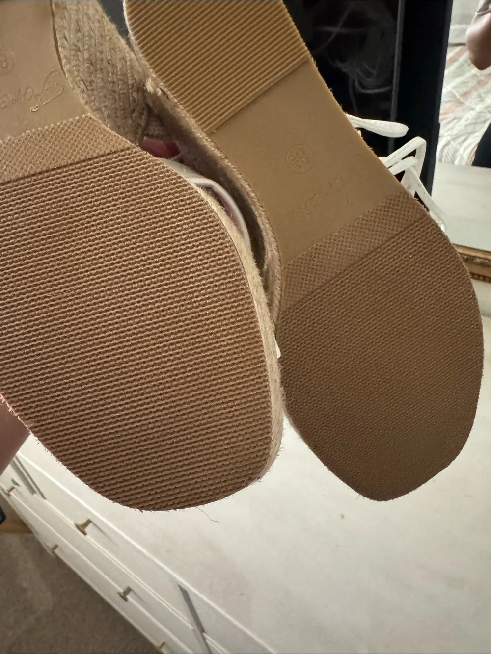 FIONI Clothing Cream Espadrille Wedge Sandals with Ankle Wrap